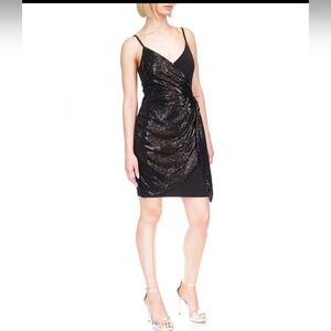 Michael Kors Sequin Matte Jersey Sleeveless Faux Wrap Mini Dress